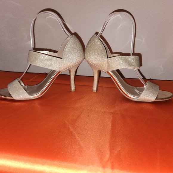 Fioni Gold Sparkle Double Strap Heels - Picture 3 of 9